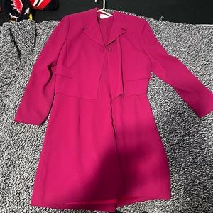 Women’s Casual Corner Cropped Blazer And Dress Set Magenta Size 10